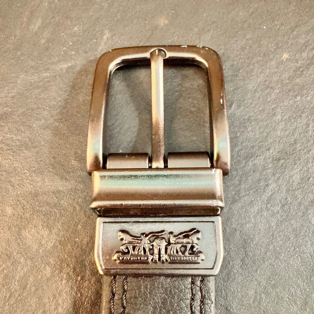 Levi's Reversible Belt Black‎ Brown Faux Leather Silver Buckle Mens 36-38